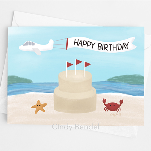 summer beach birthday card sand castle