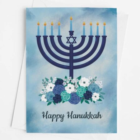 Pretty Hanukkah Floral Menorah Greeting Card