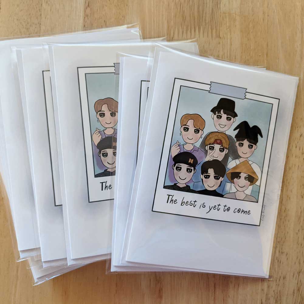 BTS Fan Art Greeting Card featuring all seven members. The text says "The best is yet to come".