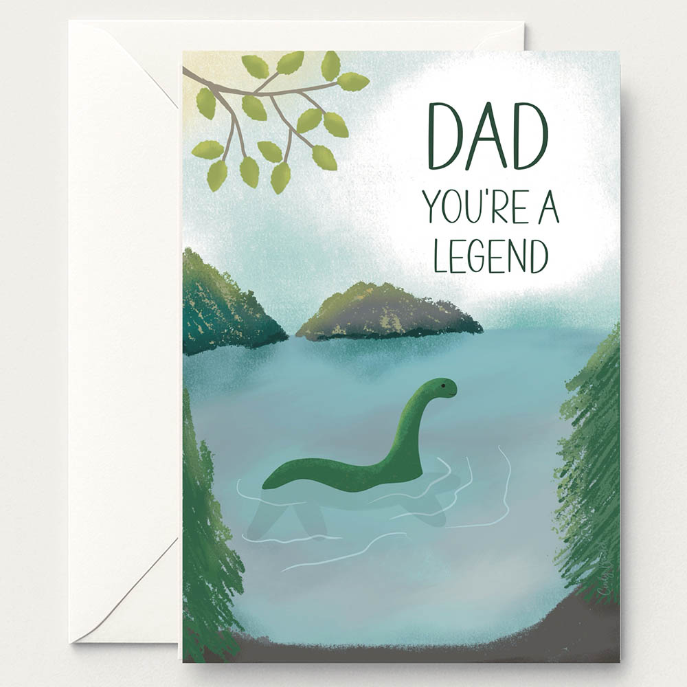 IMG_8509 Funny Fathers Day Card that says Dad You’re A Legend. Design features the Lochness Monster.