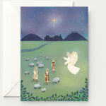 Christmas Greeting card illustration featuring the angel appearing to the shepherds to announce Jesus’s birth
