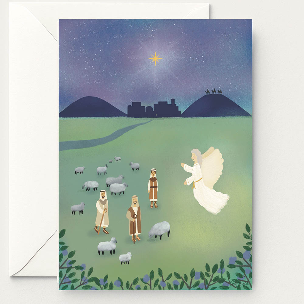 IMG_8537 Christmas Greeting card illustration featuring the angel appearing to the shepherds to announce Jesus’s birth